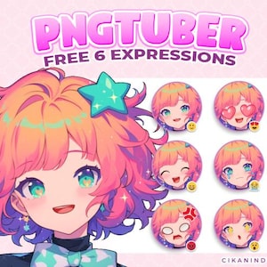 Chibi PNG Tuber Avatar with Vibrant Gradient Hair and Star Accessory | Live2D Model for Streamers on Twitch, Kick, YouTube & TikTok