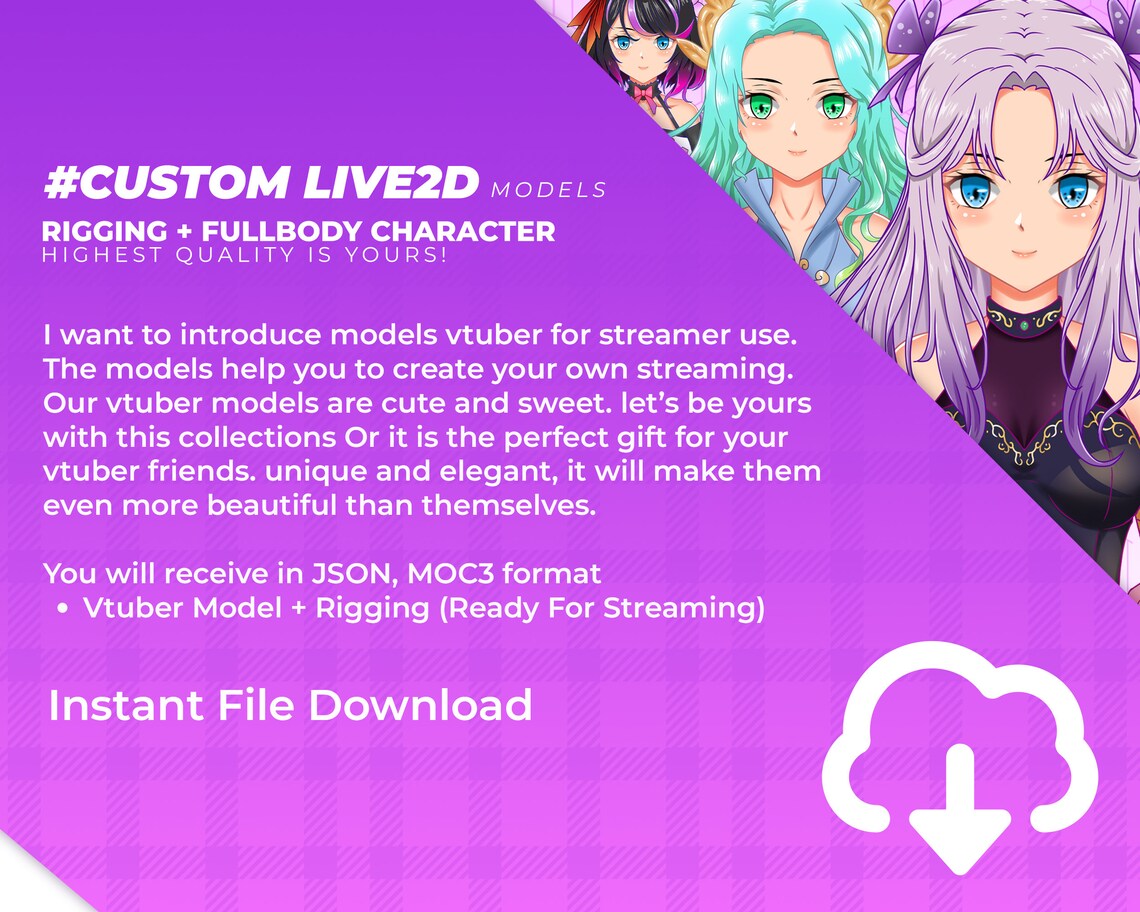 Custom Animestyle Live2d Model Creation for Vtubers FULL BODY Etsy