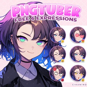 PNG Tuber | Sleek VTuber Persona with Dark Aesthetic for Streaming | Get 6 Poses | Cute Tuber | Kawaii Style | Chibi Art