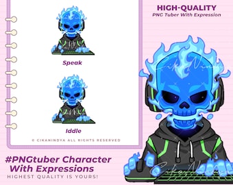 Pngtuber, Pngtuber Twitch, Pngtuber Model, Pngtuber Premade - Capture Hearts on Screen with PNG Tuber Blue Electric Skull for Streamers