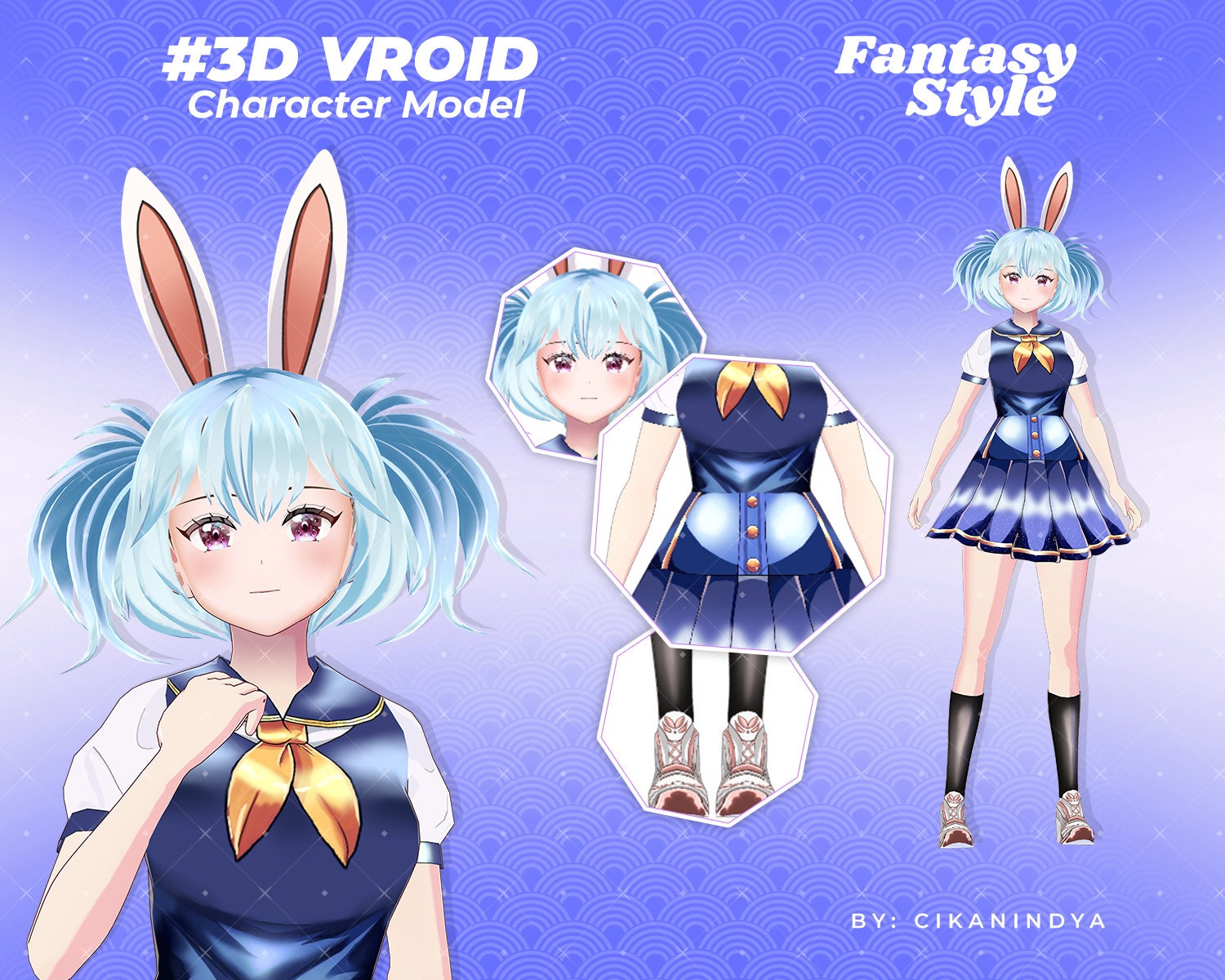3D VRoid キャラクター アニメ ガール ツインテール バニー ライブ ストリーミング バーチャル アバター - 3D VRoid  キャラクター、3D モデル コミッション、Vtuber モデル