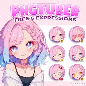PNG Tuber / Chica Chibi Pastel con Cabello Trenzado y Ojos Brillantes para Twitch / Consigue 6 Poses / Linda Transmisión / Twitch / Gif Pngtuber