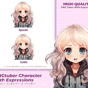 PNG Tuber | Pixel Playmate Charming Chibi PNG Girl for Broadcasters | Free 2 Poses | Pngtuber Premade | Pngtuber Commission | Pngtuber Girl
