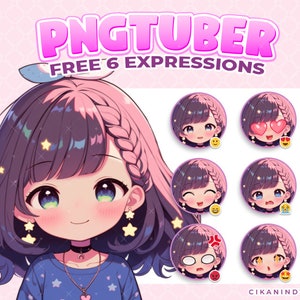 PNG Tuber | Twinkling Stars and Sweet Smiles Kawaii Chibi with Pastel Charm | Get 6 Poses | Chibi Girl | Stream Graphics | Chibi Avatar