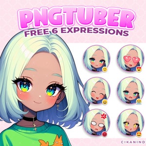 PNG Knollen | Verspieltes Chibi Mädchen Weißes Haar mit Grüner Kleidung zum Streamen | Erhalte 6 Posen | Vtuber Design | Pngtuber Vorgefertigte | Auftrag