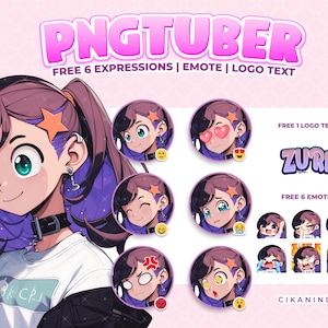PNG Tuber | Zuri Cartoon PNG Tuber Pack | 6 Pose Tuber | 6 Twitch Emote | Text Logo for Streamers | Pngtuber Twitch | Gif Pngtuber