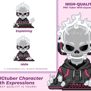 Create Impactful Streams with Unique PNG Tuber Grey Fire Skull - Gif Pngtuber, Pngtuber Male, Pngtuber Twitch, Pngtuber Premade