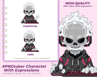 Create Impactful Streams with Unique PNG Tuber Grey Fire Skull - Gif Pngtuber, Pngtuber Male, Pngtuber Twitch, Pngtuber Premade