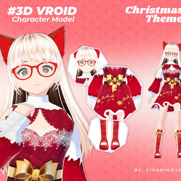 Personnage Vroid 3D, modèle 3D, identité du streamer, modèle Vtuber gratuit, 3D - Célébrez avec Azuka Christmas Anime Girl Modèle Vroid pour streamers