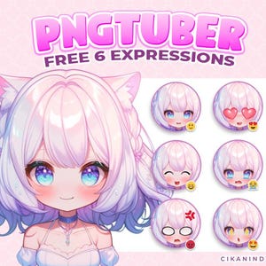 PNG Tuber | Kawaii Catgirl Chibi PNG Tuber Avatar with Purple Hair  | Get 6 Poses | Premade PNG Tuber | Cute Streaming | Live2D Model