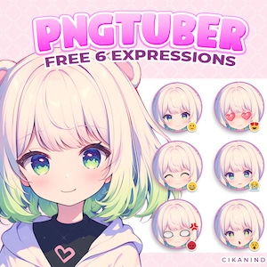 PNG Tuber | Chibi Girl with Bear Ears and Green Ombre Hair in Hoodie | Get 6 Poses | Premade Vtuber | Stream Avatars | Vtuber Art