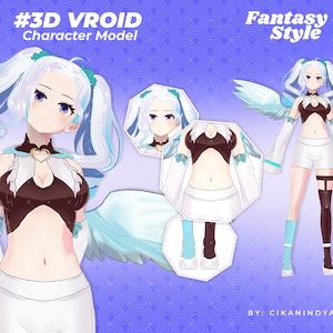 3D Vroid Character, Vtuber Model Free, 3d Model, Vtuber Model, Vroid, 3D - Enchanting 3D Vroid Character Angel Blue Anime Girl for Streamer