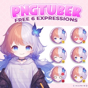 PNG Knollen | Liebenswerte Chibi Girl mit Schmetterling Haarspange zum Streamen | Vtuber Zeichen | Erhalte 6 Posen | Pngtuber Auftragsarbeit | Pngtuber Modell