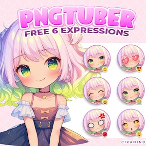 Cute Premade Chibi PNG Tuber Avatar with Pastel Rainbow Hair | Live2D Model for Streamers on Twitch, Kick, YouTube & TikTok