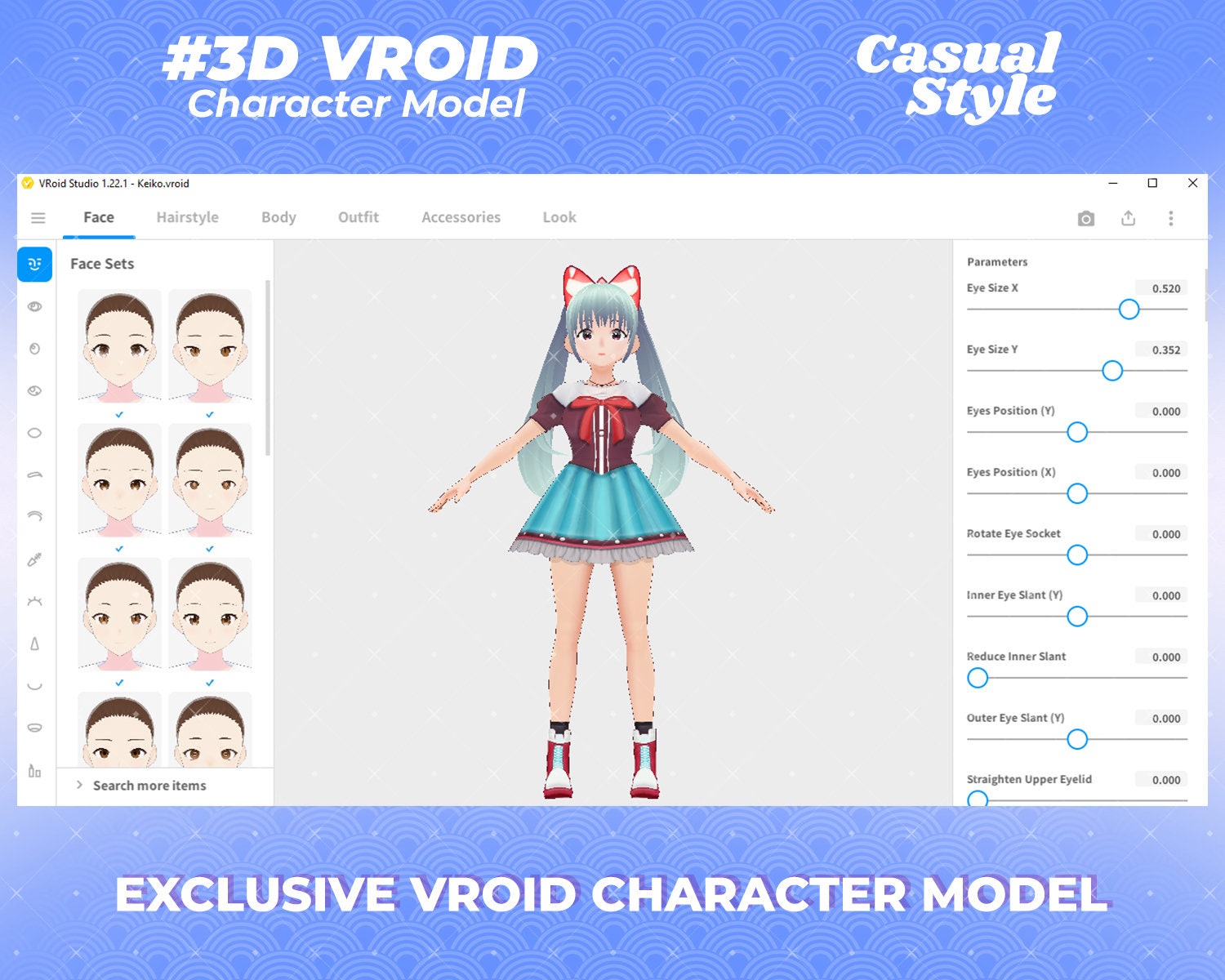 Virtual Sensation 3D Vroid Model Anime Girl Keiko Akaira for Streamers 