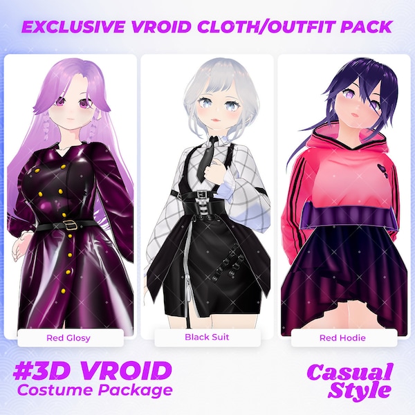 Fashion Forward 3D Outfits for Vroid Trendsetters - VRoid Clothing Pack, Virtual Fashion, Avatar Wardrobe, Street Style