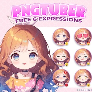 PNG Tuber | Cheerful Girl PNG Tuber Characters | Free 6 Expressions | Animated Streaming | Premade Vtuber | Digital Stream