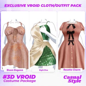 Vroid Assets| VRoid Outfit Pack | 3D VRoid Clothing Textures | Casual & Elegant Dress Bundle for VTuber Avatars