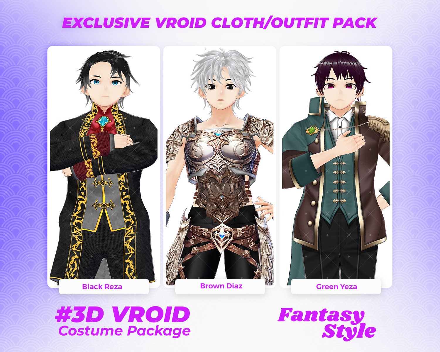 VRoid Clothing Pack, Knight's Armor, Costume, Clothes, Digital Clothing - Valiant VRoid Male Armor for Fantasy Streamers