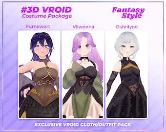 VRoid Clothing Pack, Vroid Outfit, Cosplay Costume, Vroid Assets, Kawaii Clothes - Unlock Magical Looks with a 3-in-1 Vroid Fantasy Bundle