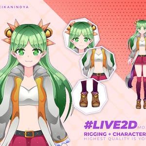 VTuber Live2D | Vtuber Model Anime Girl Green Hair  for Captivating Streams | 7 Expressions | Get Walk & Fist Motion | Vtuber Avatar