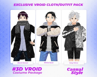 Metro Modern Men&#39;s Collection Sleek 3D Vroid Casual Wear Trio - VRoid Clothing Pack, Virtual Wardrobe, Avatar Outfits, Fashion Set