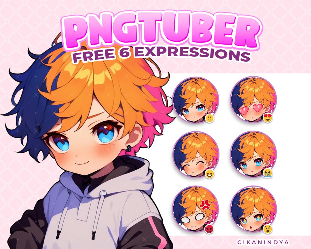 Custom-like Pngtuber – Vibrant Gradient-haired Male Avatar - Etsy