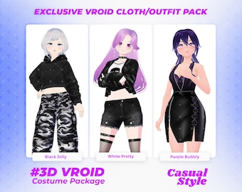 VRoid Clothing Pack, Vroid Outfit, Cosplay Costume, Vroid Assets, Kawaii Clothes - Everyday Chic 3-in-1 Vroid Outfit Fashion Essentials