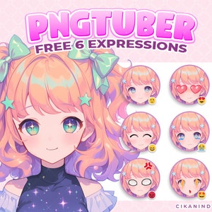 PNG Tuber | Starry Sparkle Avatar with Ombre Hair and Green Bows | Get 6 Poses | Twitch | Cute Vtuber | VTuber illustration