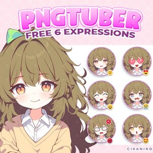 Premade PNGTuber Model – Cute Girl with Messy Curls & Bow