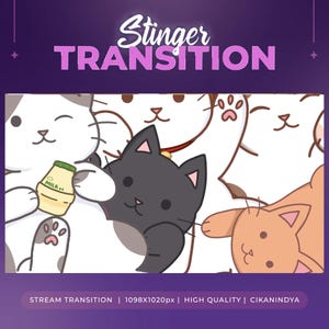 Transición de aguijón animada Adorable gato para transmisión / Transición de Twitch / Transición de transmisión / Superposición de transmisión