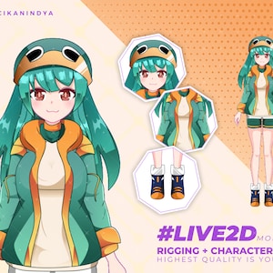 VTuber Model | Live2D Anime Girl Casual Clothes and Green Hair | Get 7 Expression | Free 2 Motion Walk & Fist | Vtuber Asset | VTuber Design