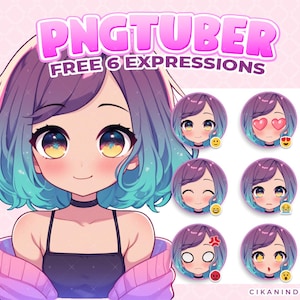 Premade Chibi PNG Tuber Avatar with Purple and Teal Ombre Hair | Live2D Model for Streamers on Twitch, Kick, YouTube & TikTok