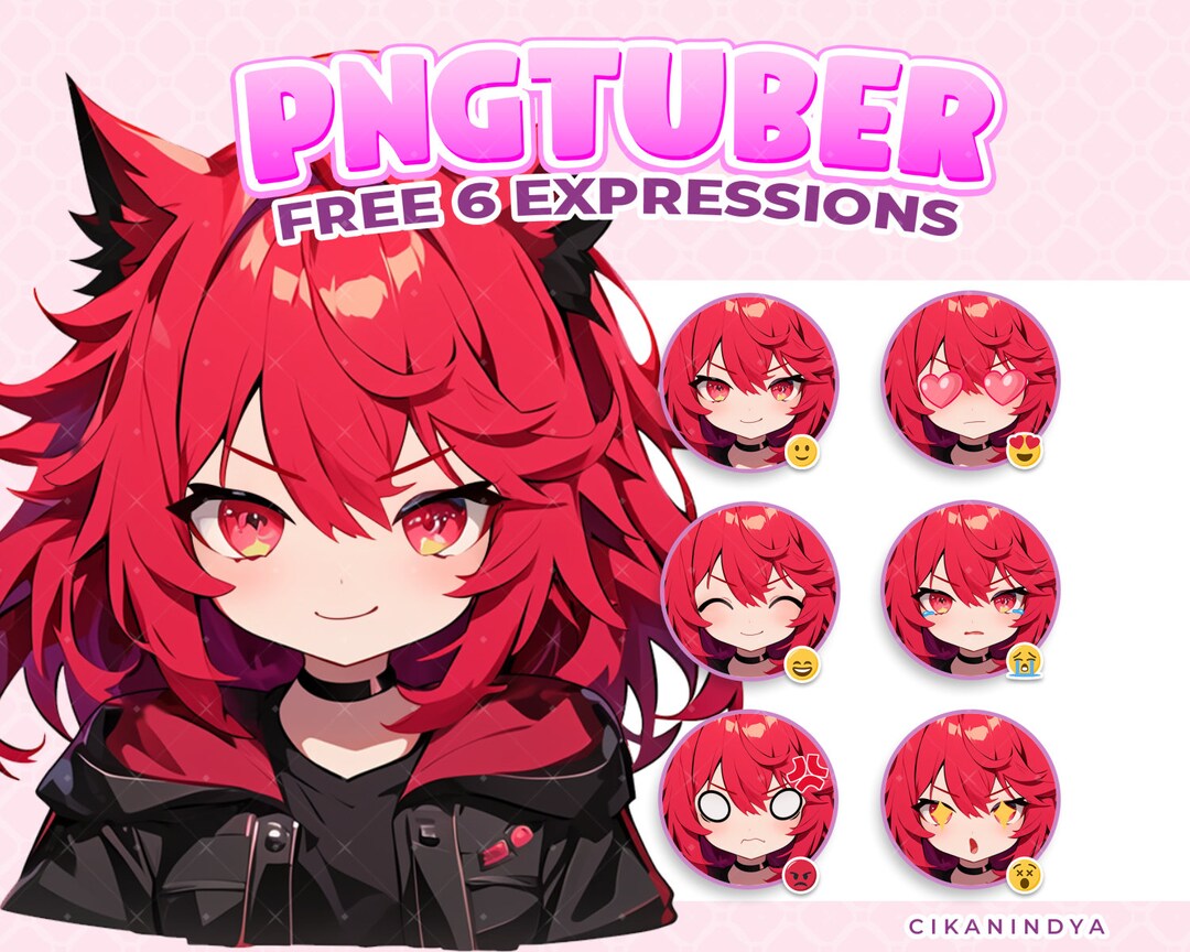PNG Tuber | Red-haired Girl With Wolf Ears and Fierce Gaze | Get 6 ...