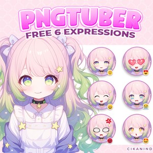 PNG チューバー | ツインテールと星のアクセントが付いたかわいいキャラクター | 6 つのポーズを入手 | 漫画 Vtuber | Vtuber アート | かわいいイラスト