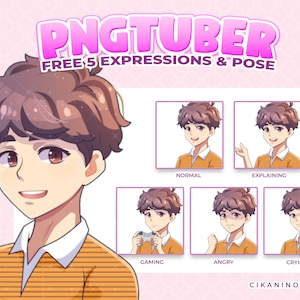 PNG Tuber | Streaming With Boy Chibi Half Body PNG Tuber | Free 5 Poses | Boy PNG Tuber | Pngtuber Premade