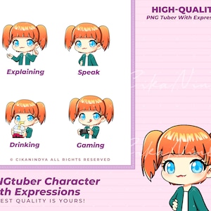 PNG Tuber | Digital Stream Star Captivating PNG Tuber Chibi Orange Hair | Get 4 Expressions | Pngtuber Chibi | Pngtuber Twitch