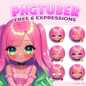 PNG Tuber | Rainbow Delight Chibi Girl with Vibrant Pink and Green Hair | Get 6 Poses | Vtuber Avatar | Twitch Stream | Pngtuber Girl