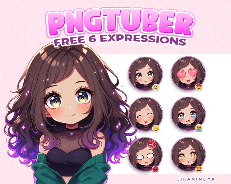 PNG Tuber | Sparkling Chibi Girl with Gradient Hair and Casual Outfit | Get 6 Poses | Pngtuber Model | Pngtuber Avatar | Streaming Tools