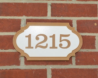 Carved House Numbers Plaque Medium Size, One Line Wood or HDU in Multiple Paint Colors