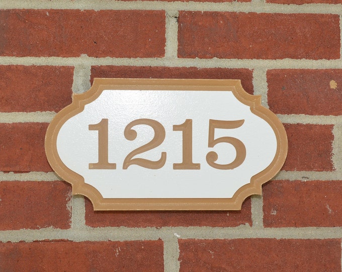 Carved House Numbers Plaque Medium Size, One Line Wood or HDU in Multiple Paint Colors