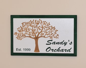 Carved Tree Sign or Plaque with Custom Personalization - in Multiple Paint Colors