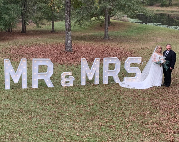 Lighted Marquee Letters MR & MRS | Solid Wood | 3’ 7” | LED | Wedding | Event | Montgomery | Alabama