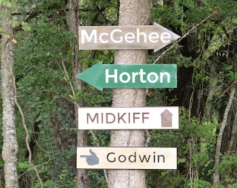 Custom Engraved Wayfinding Signs | Painted or Stained | Large Size | One or Two Line | Wood | White Oak | 7” x 30.5” | Exterior | Arrows