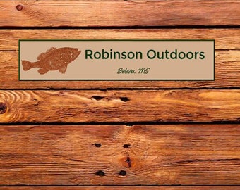 Custom Engraved Fish Sign 28” x 6” - Two lines of text – Fish with multiple sign and text color choices - available in  Wood or HDU