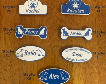 Style 0401 | Set of 5 Veterinary Staff Name Tags and Badges | 3” x 1.5” | Custom Text & Graphics | Multiple Colors