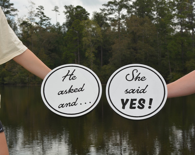 We are GETTING MARRIED!  | Pair Custom Carved Wood Marriage Proposal Signs | Hand Held | 11” circle | Two color options