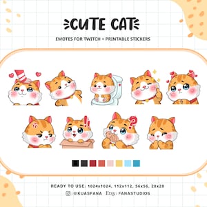 Cute Orange Cat - Emotes for Twitch (Twitch/Discord) - Printable Stickers