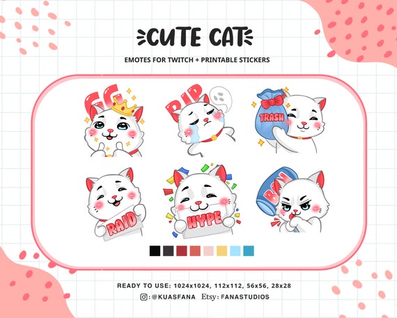 Cute White Cat Raid Gg Rip Trash Hype Ban Emotes For Etsy Uk