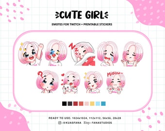 Emoticones de chica de cabello rosa para Twitch y Discord (pegatinas imprimibles)